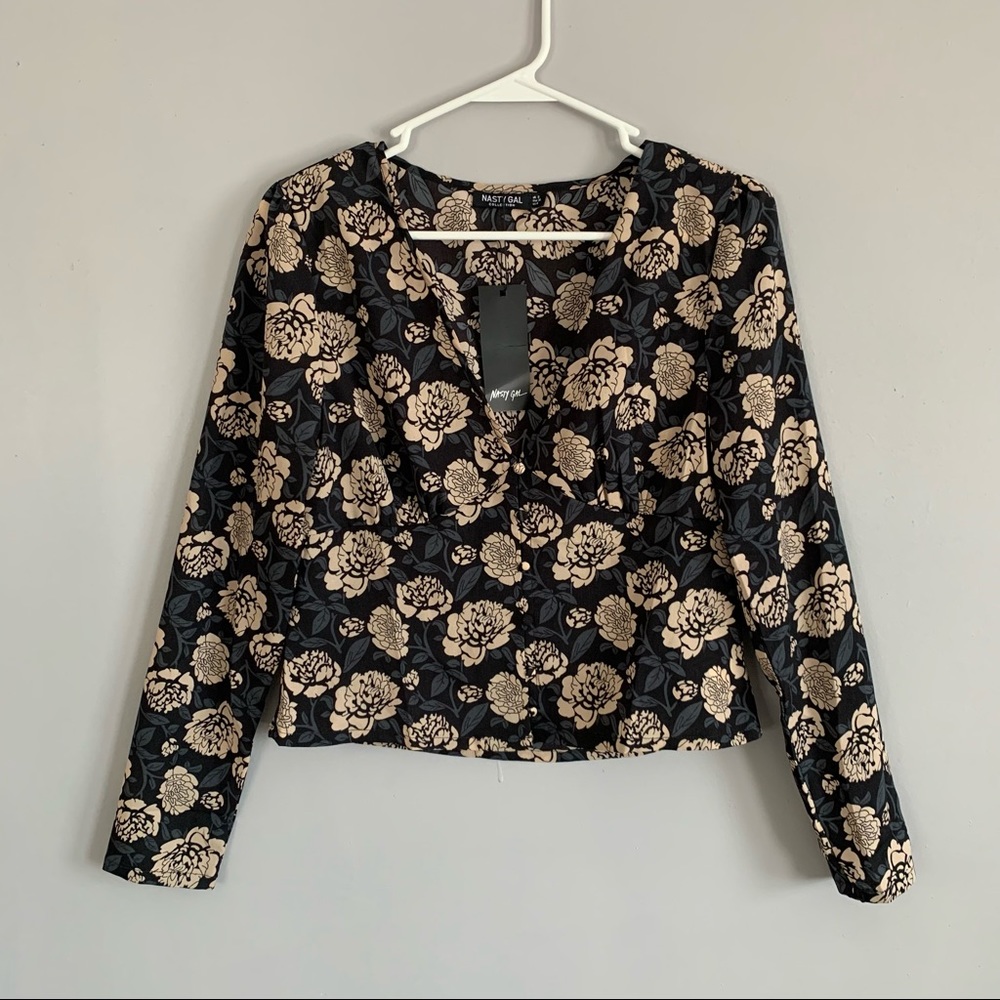 Nasty Gal floral long sleeve crop top
